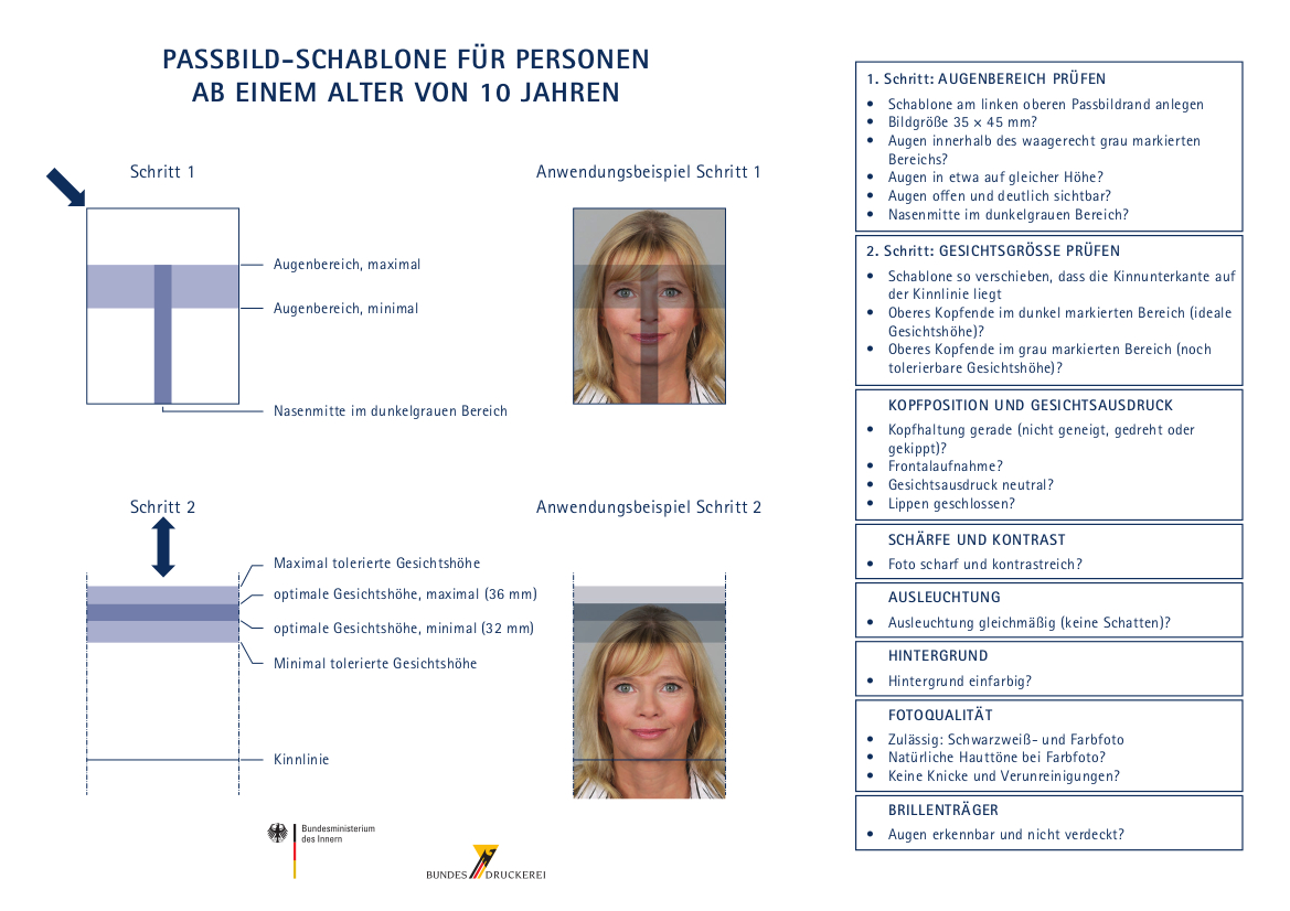 Passbild Schablone für Erwachsene