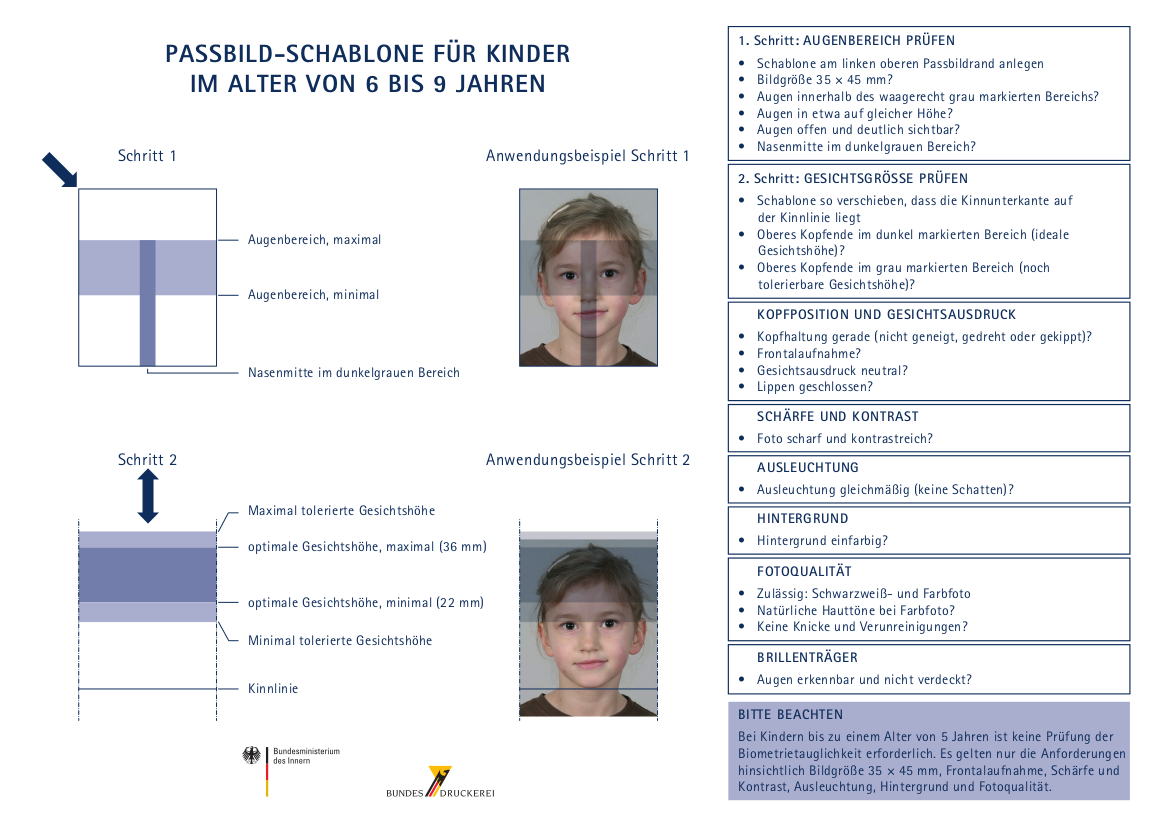 Passbild Schablone für Kinder